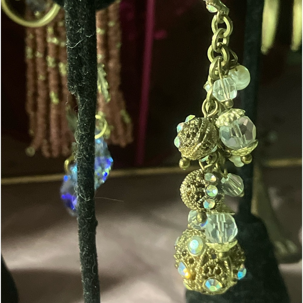 Elegant Gold and Silver Crystal Dangle Earrings - Picture 2 of 9